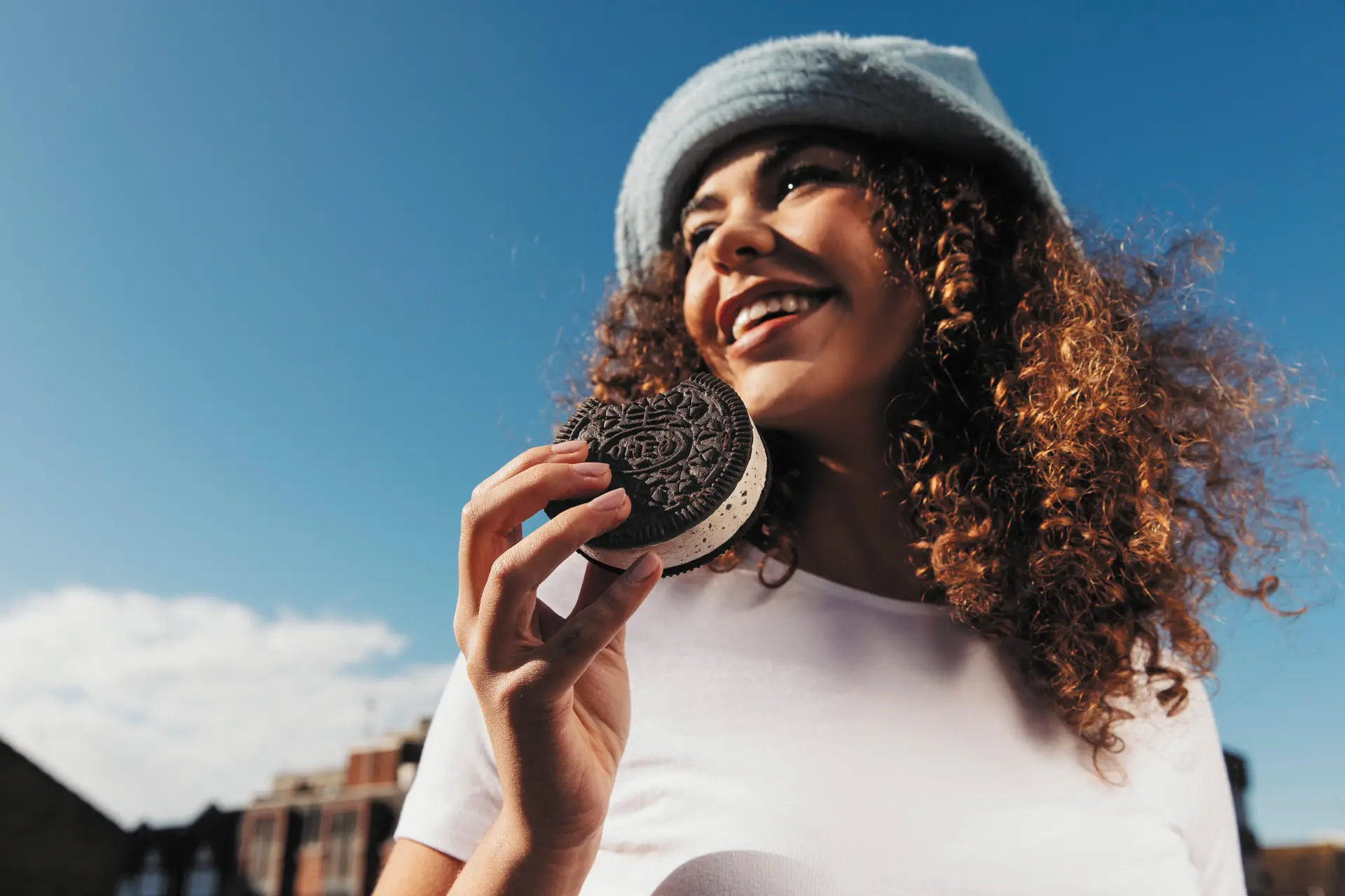 Team member enjoying ice cream outdoors