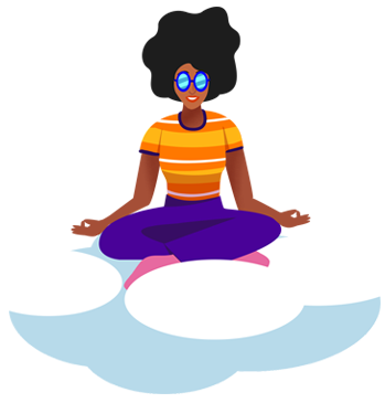 Zen Yoga Queen floating on a cloud